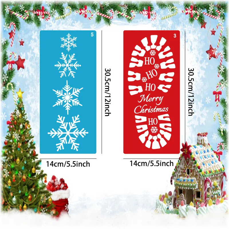 6 Pieces Christmas Footprints Stencils Winter Snowflake Reusable Drawing  Templates for Floors Windows Arts 