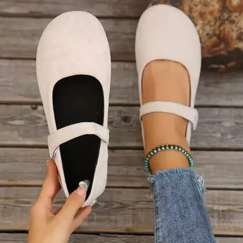 Women's Casual Flat Shoes Round-Toe Plus Size Retro French Mary Jane Dress Flats 2026 New Summer Solid-Color Comfortable Shoes