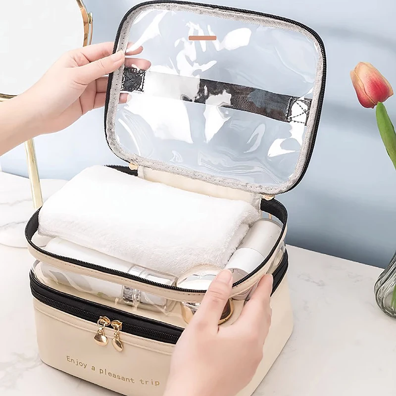 2024 Waterproof PVC Women Cosmetic Bag Portable Traveling Leather Toiletries Big Capacity Travel Makeup Organizer 4