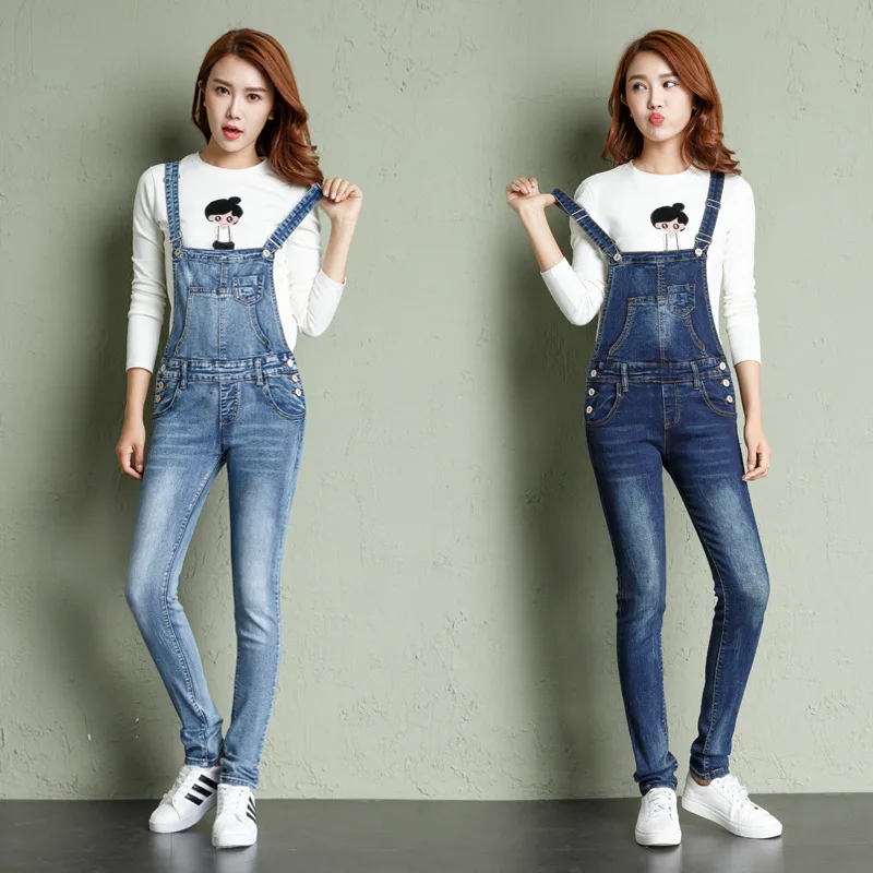 

Denim Overalls Female Korean Spring High-Waisted Stretchy Slim Romper Jumpsuits Denim Strappy Sleeveless mom jeans