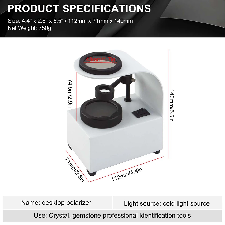 Desktop Polariscope for Gemstones & Crystals | Cold Light Source Refract Analyzer | Professional Mineral ID Tool