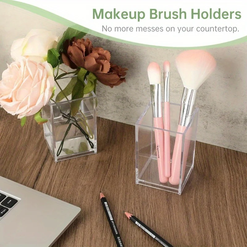 Pen Container Solid Acrylic Multifunctional Desktop Makeup Brush Pencil Holder Container Home Supplies Pen Organizer Pot