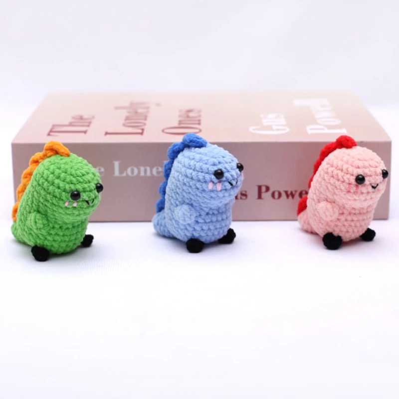 Cute Crochet Animal Dinosaur Doll Handmake Knit Dinosaur DIY Hand-crocheted Finished Product Key Holder Backpack Decor Accessori