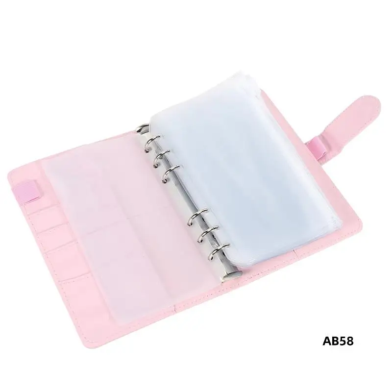 가죽 바인더 커버가 있는 바인더 가방 A6 42개, 현금 봉투가 있는 링 18개 예산 바인더, 돈 절약 바인더(핑크색)