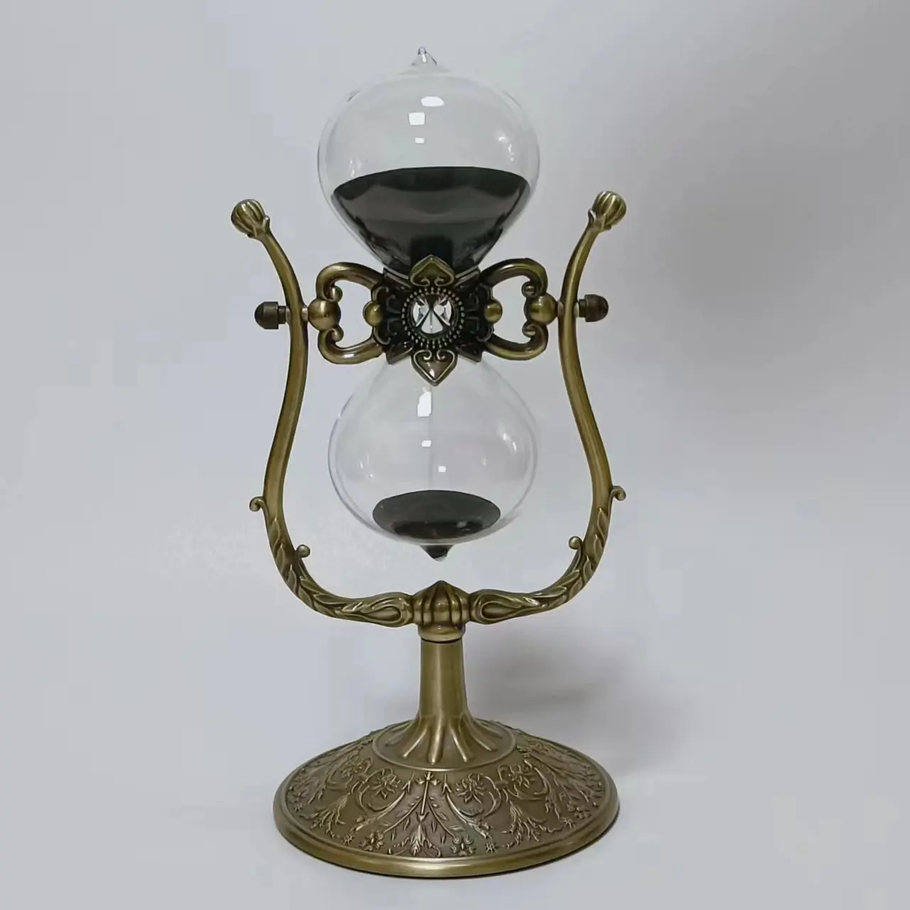 15/60 Minute Hourglass Timer with Black Sand Metal Frame Sand Timer Rotating Sandglass Creative Handcraft Desk Wedding Decor