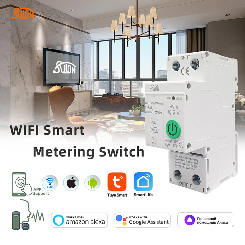 2P WIFI Smart Switch smartlife 63A Energy Meter Kwh Metering Monitoring ...