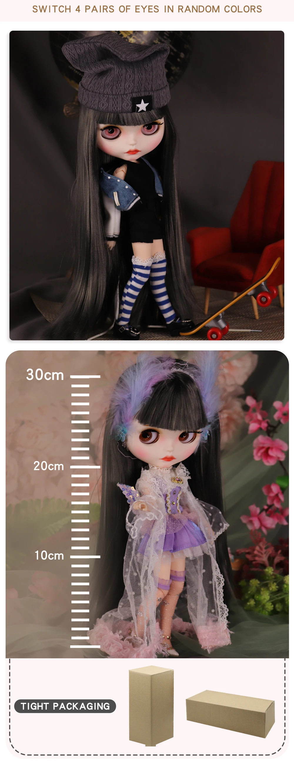 ICY DBS Blyth Puppe für Oma, graues Haar, geschnitzte Lippen, mattes Gesicht, Gelenkkörper, 1/6 BJD – Detail 2