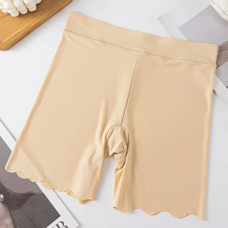 Women's Safety Shorts Seamless Ice Silk Solid Short Pants Thin Under Skirt High Waist Underwear Anti Rubbing Boyshorts Panties