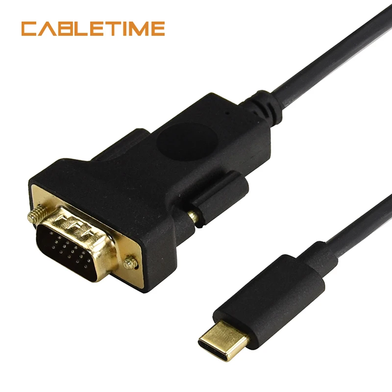 CABLETIME USB C to VGA Video Cable HD 1080P for Computer Smart Phone U disk Keyboard Car Reader