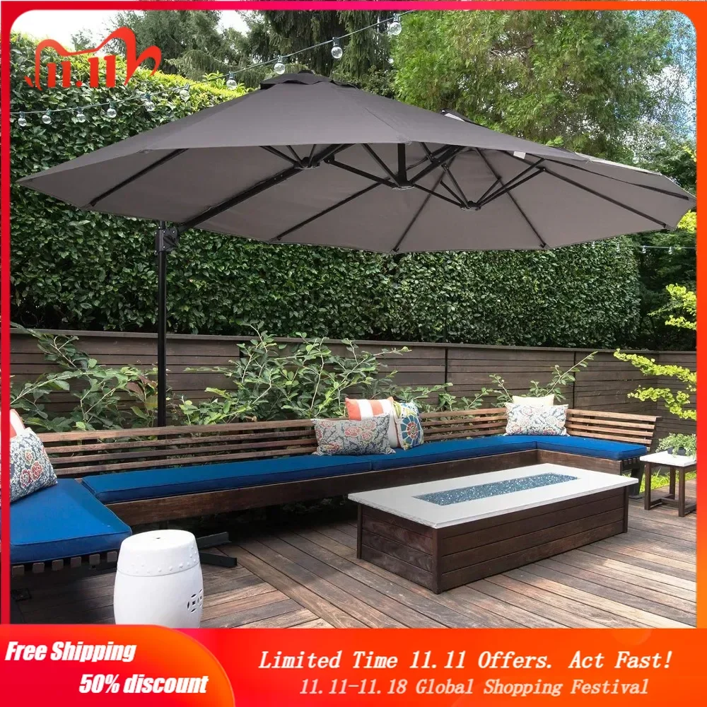 14ft Patio Umbrella Double-Sided Outdoor Market Extra Large Umbrella with Crank, Cross Base for Deck, Lawn, Backyard and Pool