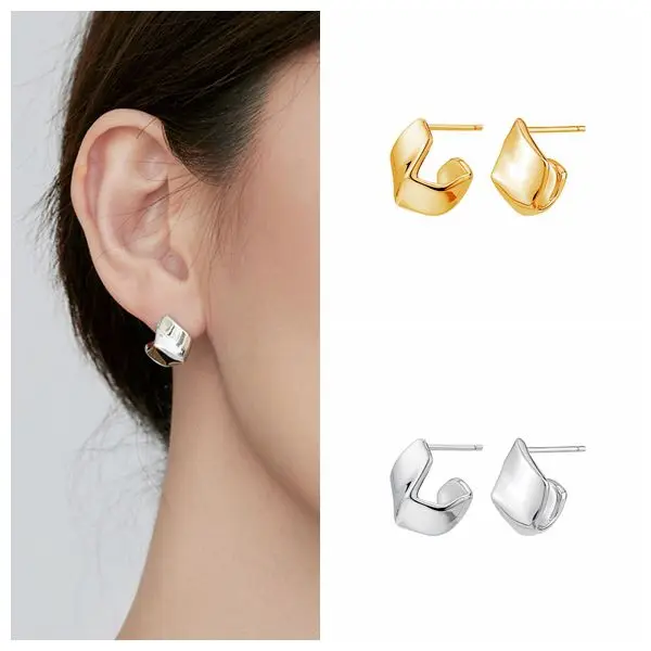 

925 Sterling Silver Needle Marquise Geometric Distortion Small Stud Earrings for Women Gold Silver Color Punk Earrings Jewelry