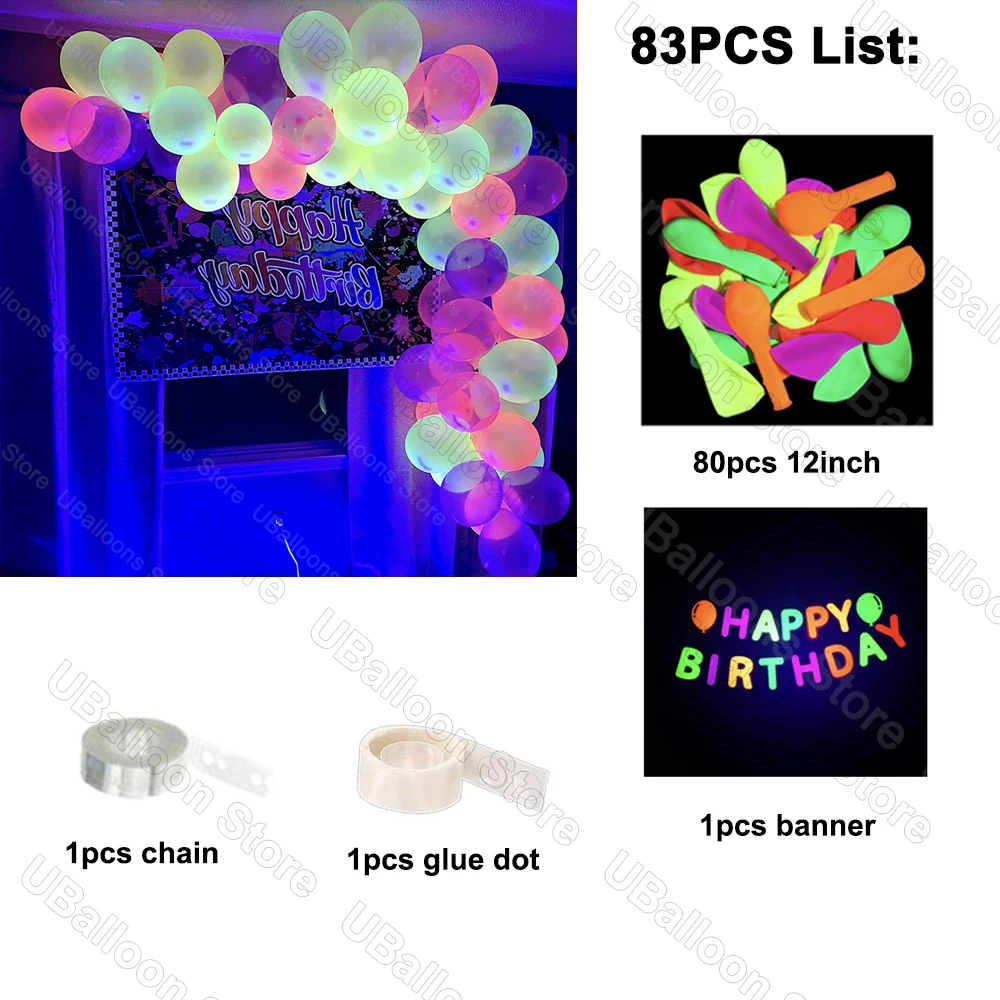 1 Set Glowing Luftballons Bogen Schwarz Neon Globos Glow Ballon Girlande für Baby Dusche Hochzeit Geburtstag Party Neon Decoratiions – Detail 8