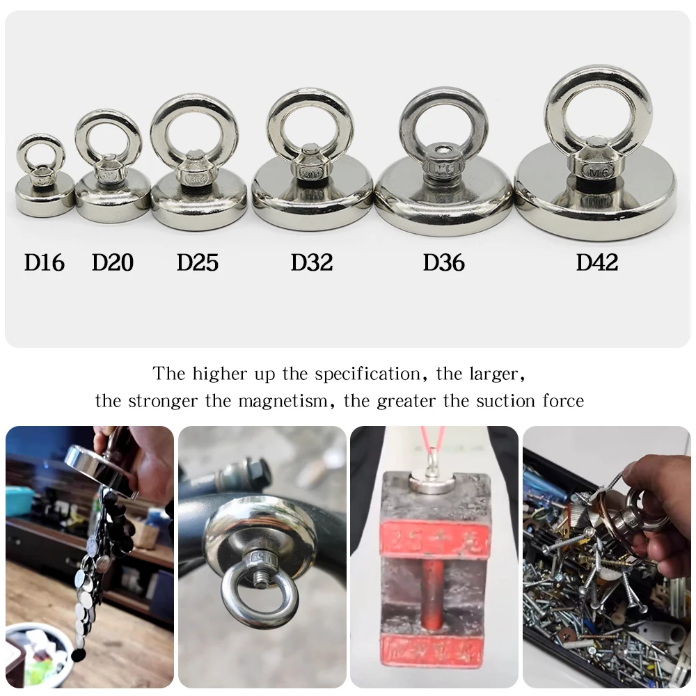N52 헤비 듀티 검색 자석 강력한 네오디뮴 자석인양 자석 링 아이볼트로 장착하는 심해 낚시 자석