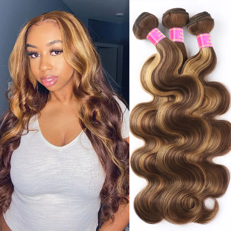 Sophianna 4/27 Highlighted Body Wave Human Hair Bundles Honey Blonde 100% Human Hair Braided Wigs Weave Bundles 18 to 38 Inch