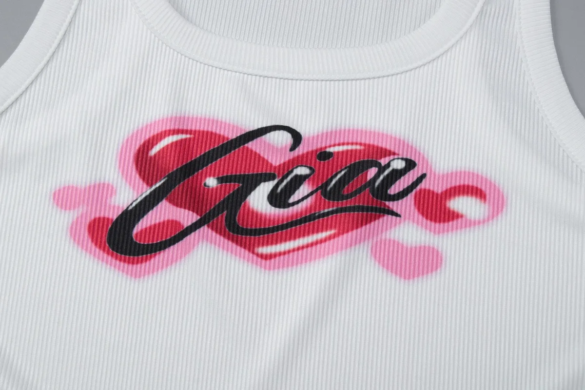Fashion Spring New Women's Sleeveless Love Print Crew Neck Top Sexy Elegant Slim-fitting Versatile Women's Summer Short Vest