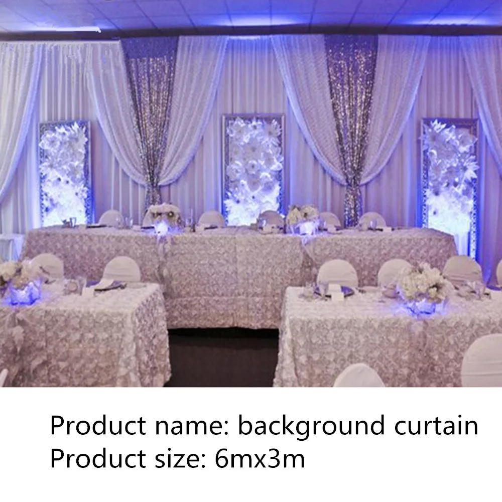 

3mx6m (10Ft*20Ft) Wedding Party Event Stage Decor White Fabric Ice Silk Drape Curtain Backdrop Customized Background Cloth