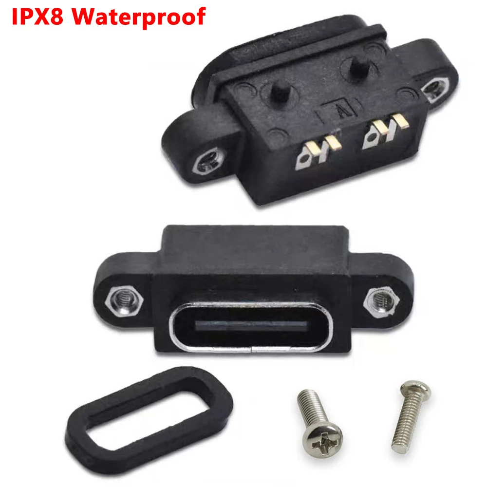 

TYPE C 2 P 4Pin IPX8 Waterproof Female USB C Socket Port With Screw Hole Fast Charge Charging Interface 180 Degree USB Connector