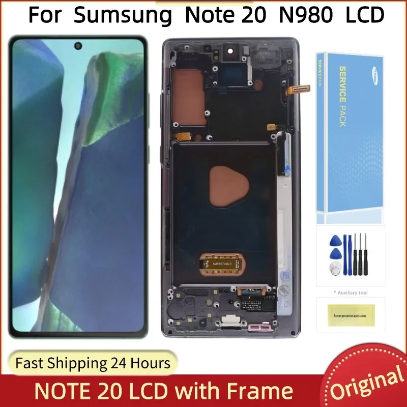 

AMOLED LCD Display Touch Screen with Frame, Digitizer Assembly with Black Dots, Samsung Note20 5G, SM-N980, 100% Original, 6.7