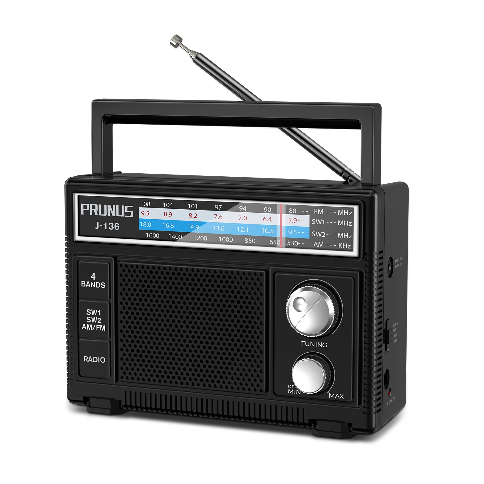 J-136 Radio FM Receiver Stereo Sound radio mp3 player Sound box TF Radios  AM SW with Large Knobs Ideal for Indoor and Senior