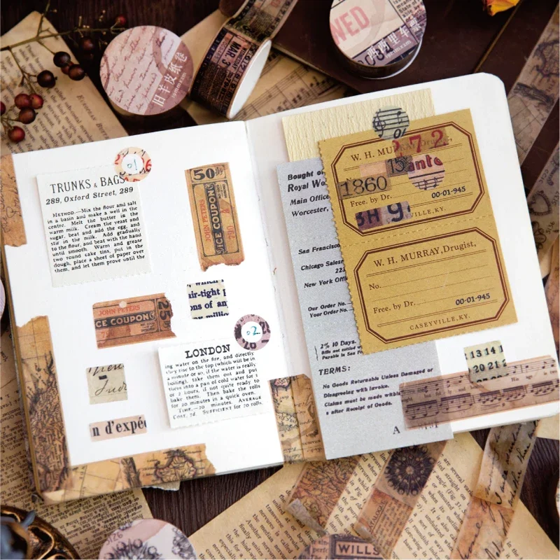 Journamm 18.5mm*2m Retro Washi Tapes for Junk Journal DIY Scrapbooking Creative Stationery Decor Diary Marking Adhesive Tapes 5