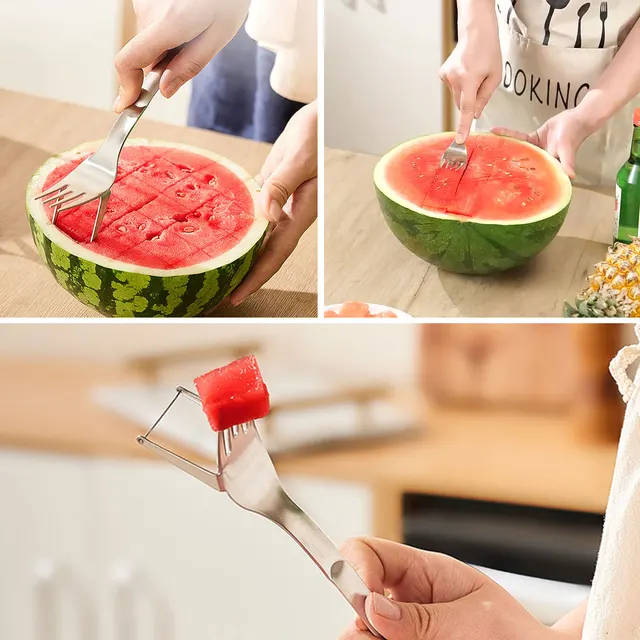 2-In-1 Görögdinnye Szeletelő Vágó Kreatív Villa Nyári Népi Gyümölcsökvillák Kés - Image 2