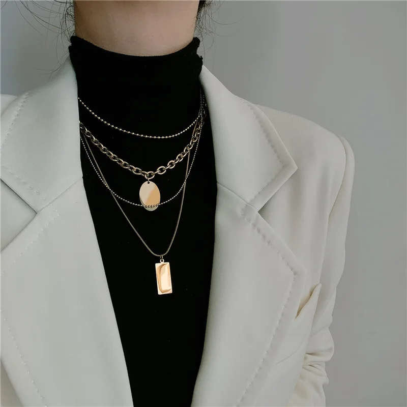 

Titanium Steel Necklace Collarbone Chain Multi-layered Wearing Choker Pendant Sweater Chain Female