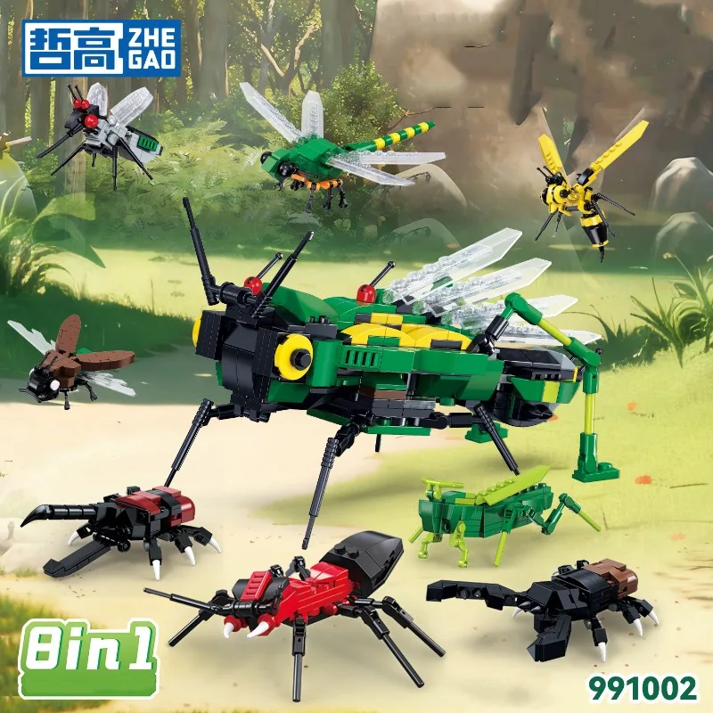 Zhegao Insect Building Blocks Uccello Pappagallo Modello Cavalletta Libellula Magpie Figura Simulazione Ornamenti Animali Giocattoli Per Bambini