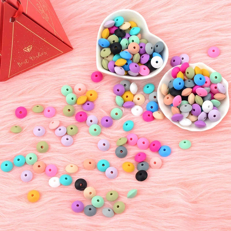Silicone Teething Beads LOFCA 50pcs 12mm Silicone Lentil Beads Baby Teething Beads BPA-Free Food Grade Making Baby Oral Care Pacifier Chain Accessorise