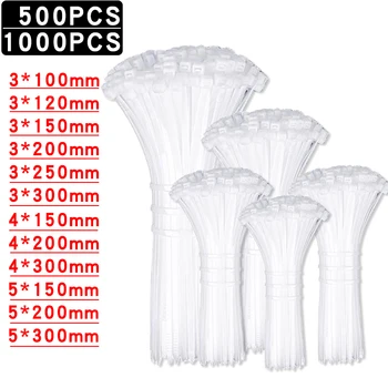 500/1000PCS/bag Self-locking Plastic Nylon Tie White Zip Wraps Strap Nylon Cable Tie Set Fastening Ring Loop Wire Wrap