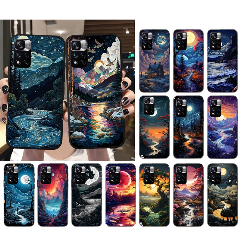 

Moon Night Landscape Phone Case For Xiaomi Redmi Note 12 Pro 11S 11 10 Pro 10S Note 12R 12S 12 ProPlus Redmi 10 9C 12