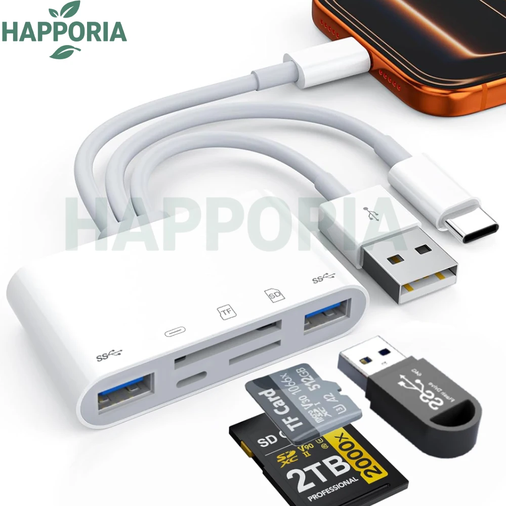 새로운 5 in 1 SD 카드 리더 USB 허브 (아이폰 12, 13, 14, 15, 16, 17, 화웨이용) USB 3.0 타입 C to SD TF 카드 메모리 리더 OTG 어댑터