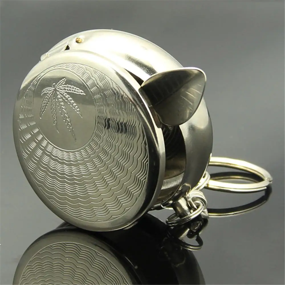 Mini Cigarette Ashtray with Key Chain Smoking Accessories Stainless Steel Portable Round Shaped Silver Cigarette Supplies