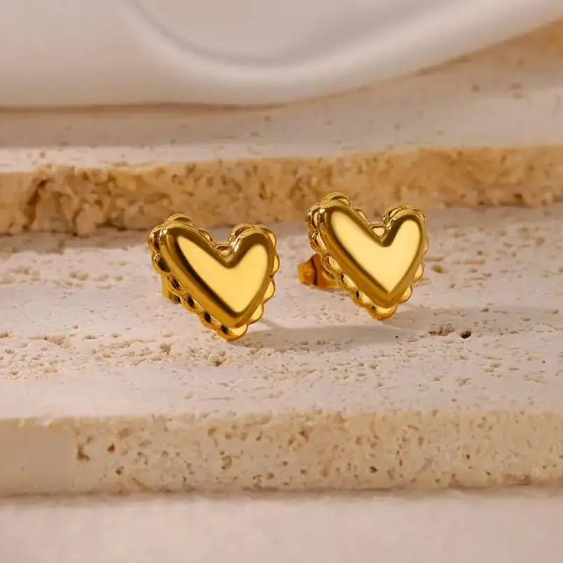 Dot Surround Heart Shape Stud Earrings for Women Gold Color