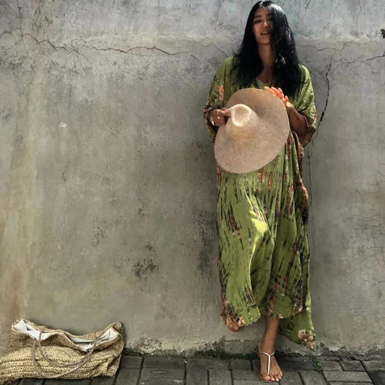 Fashion Casual Striped Print Long Dresses Women Bohemian V-neck Bat Sleeve Loose Slit Beach Dress Summer New Beachwear Vestidos 165 Fashion Casual Striped Print Long Dresses Women Bohemian V-neck Bat Sleeve Loose Slit Beach Dress Summer New Beachwear Vestidos