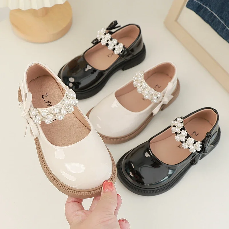 chinese dress ladies Pearl White Ballerina Flats  Spanish Leather Girls' Dress Shoes