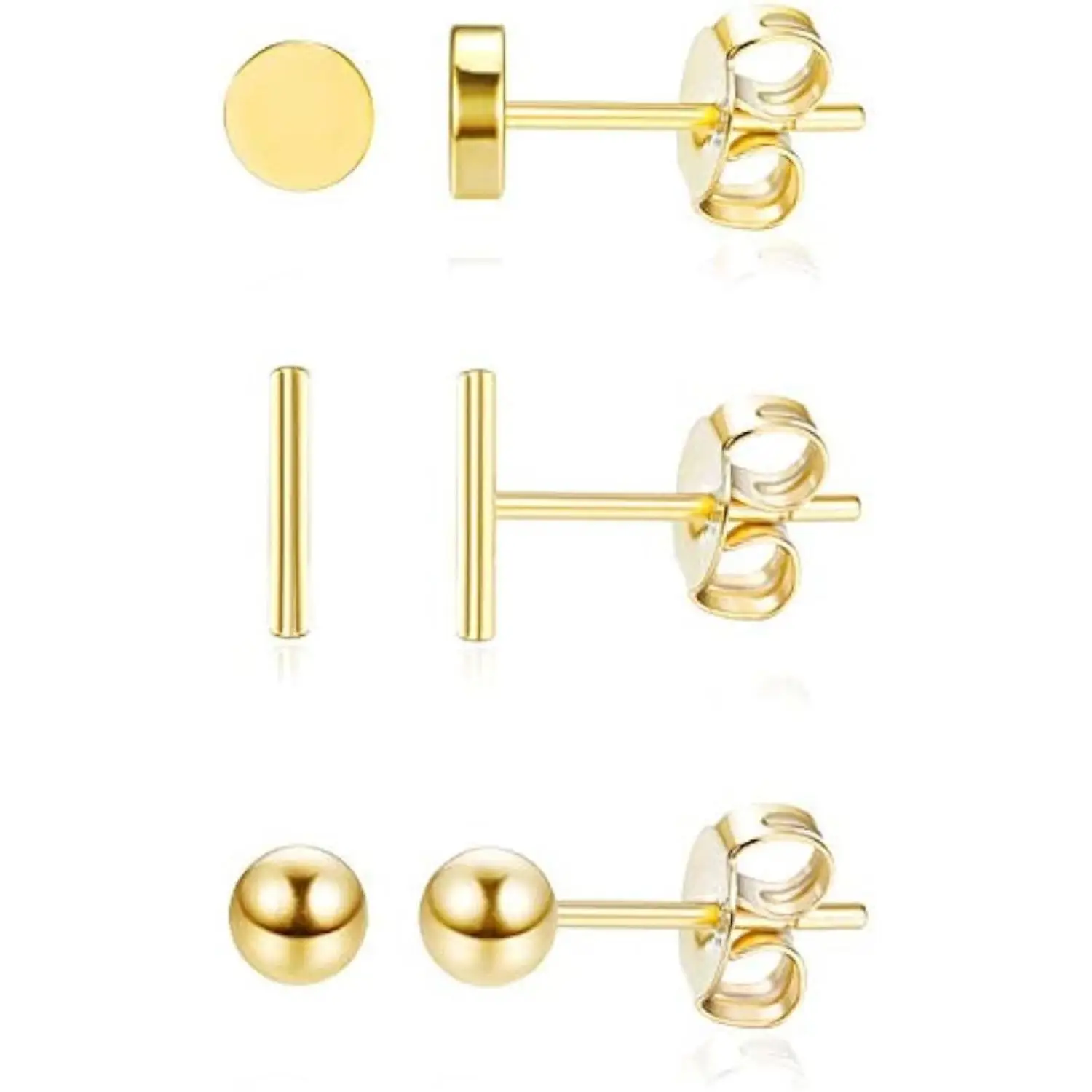 

Fansilver 3Pairs Sterling Silver Stud Earrings 18K Gold Plated Bar Ball Earrings Hypoallergenic Sutd Earrings for Women Girls