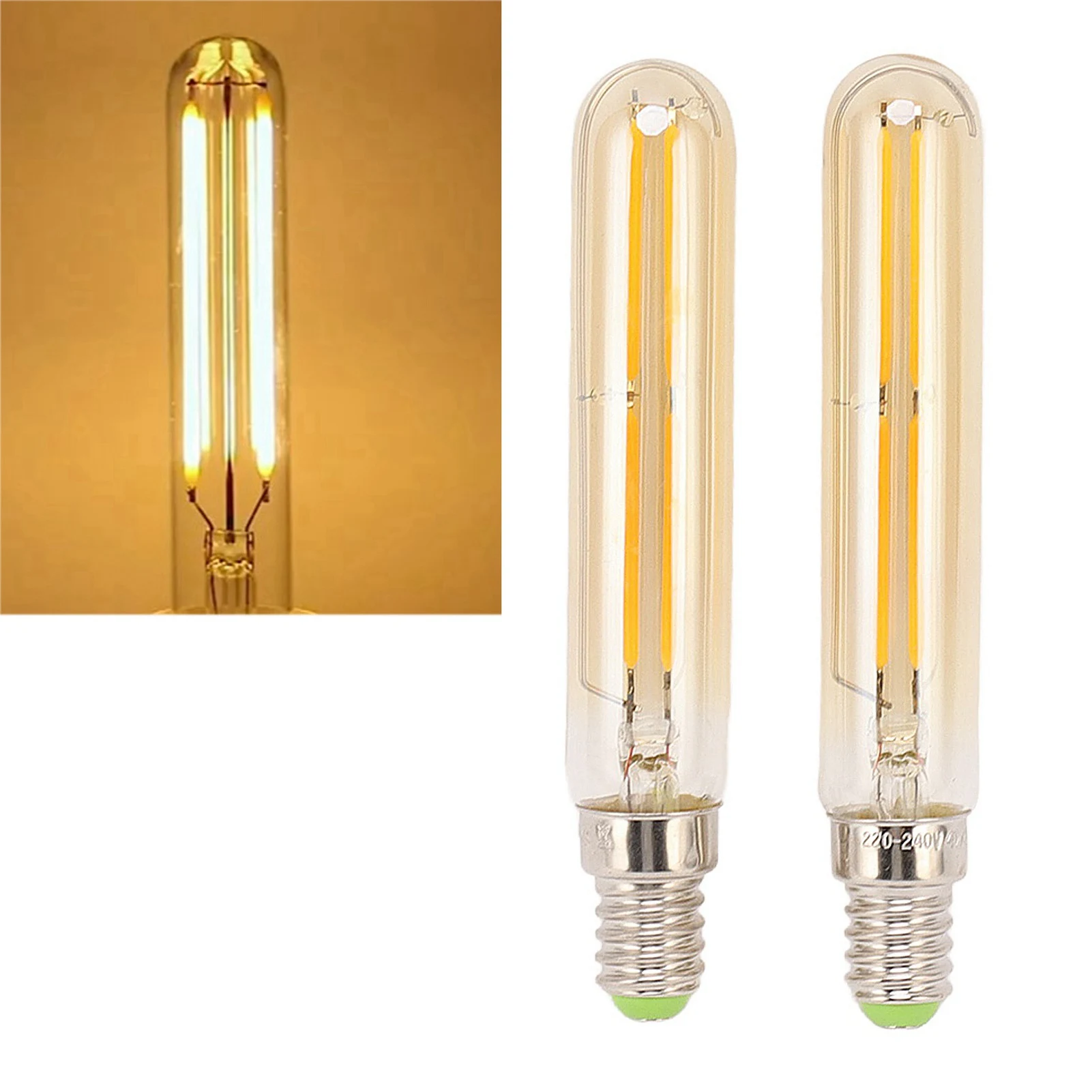 2Pcs E14 LED Tube Bulbs 4W 2300K Color Temperature Tubular Light Lamp Bulbs T20x120 220-240V for Bedroom Living Room Restaurant