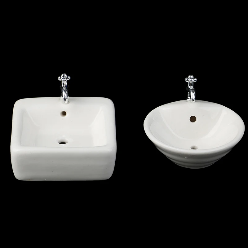 Dollhouse Bathroom Sink 1:12 Miniature Ceramic Wash Basin Bathroom Sink Model Simulation Accessory for Dollhouse White 5
