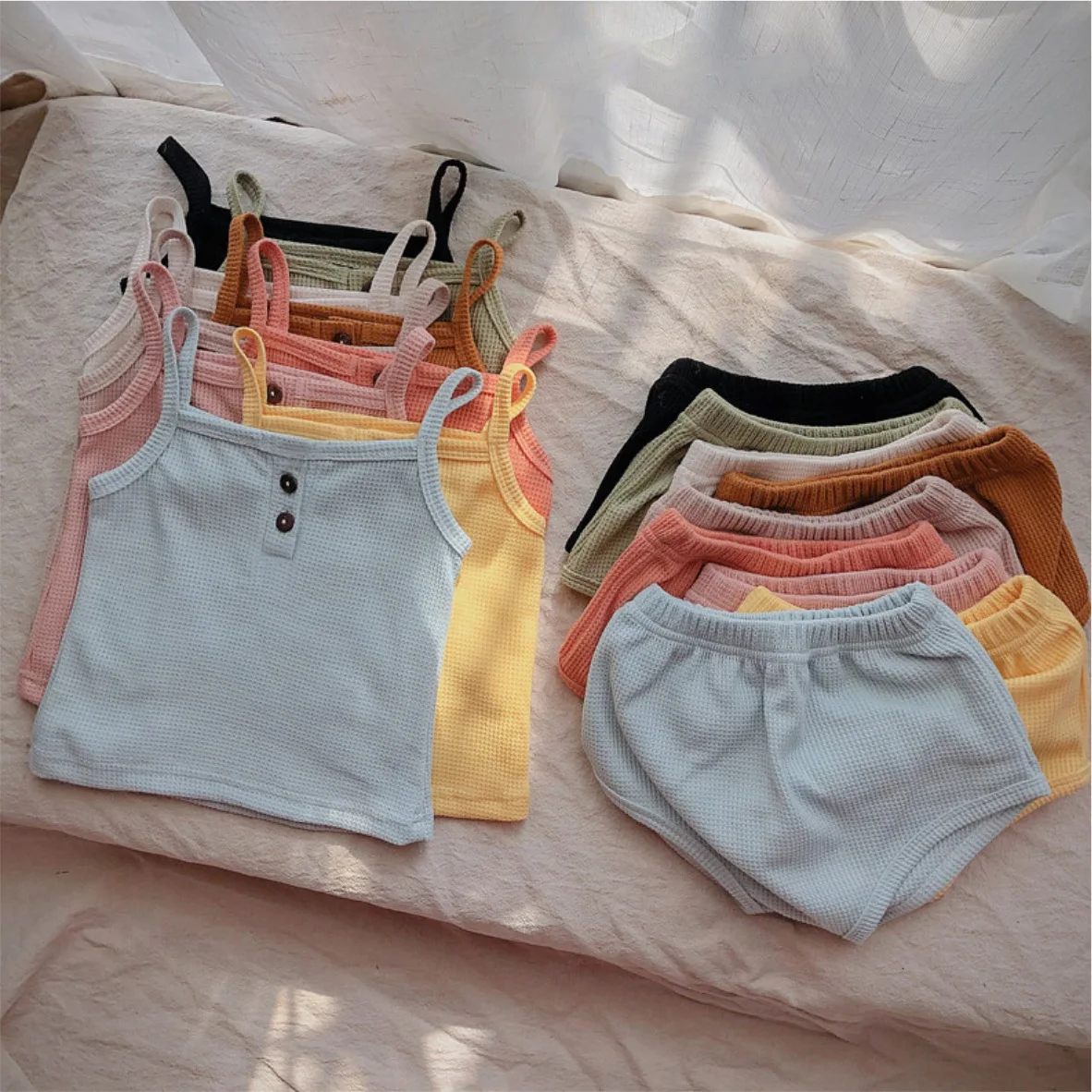 Baby Summer Clothing New Soft Homewear Newborn Baby Boys Girls Clothes Cool Camisole With Short Jumpsuit Outfits Kids Costume - 3