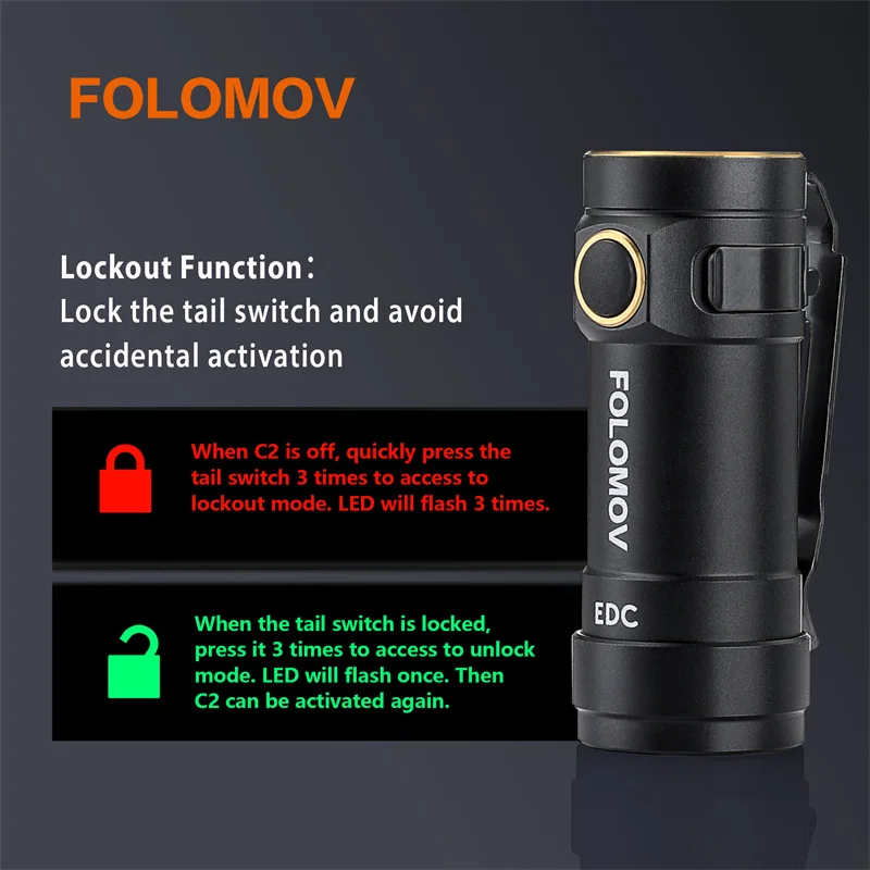 FOLOMOV EDC C2 Nicha E21A 600lm 마그네틱 테일 EDC 미니 손전등, 충전식 14300 배터리, 야외 LED 손전등, 8 가지 모드