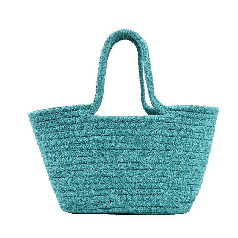 New Summer Straw Shoulder Bags For Women Handmade cotton rope Beach Bags Raffia Rattan Woven Handbags Vacation Shopping Bags