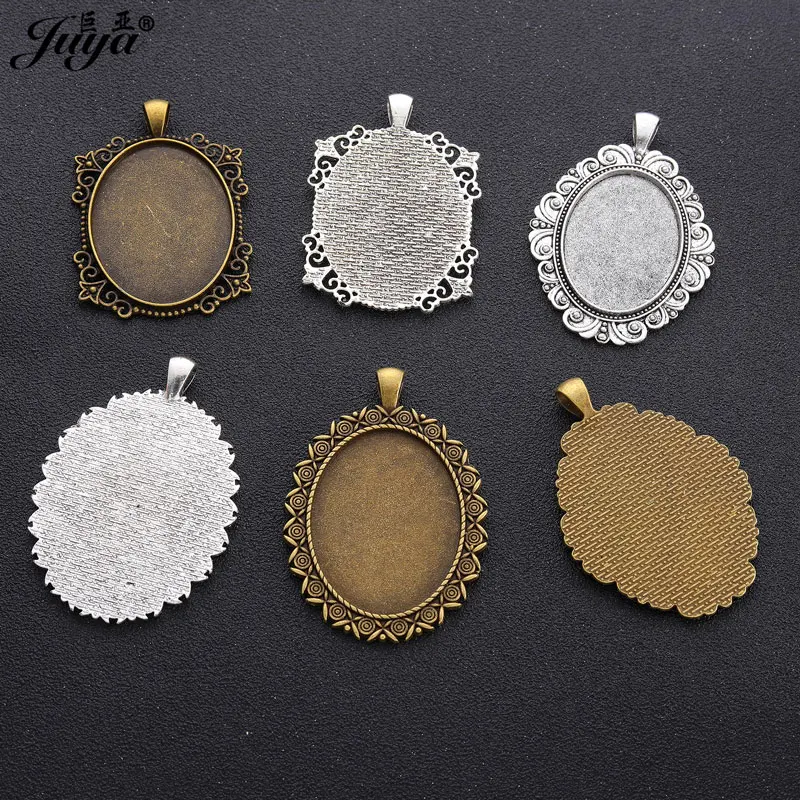 5 개/몫 타원형 펜던트 빈 설정 카보 숑베이스 베젤 트레이 맞는 30x40mm 타원형 유리 목걸이 DIY 쥬얼리 결과 만들기