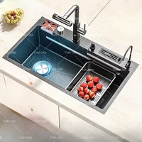 Stainless Steel Kitchen Sink With Cup Washer Embossed large Single Slot Thickened Household Multifunctional Sinks Drain Left 1
