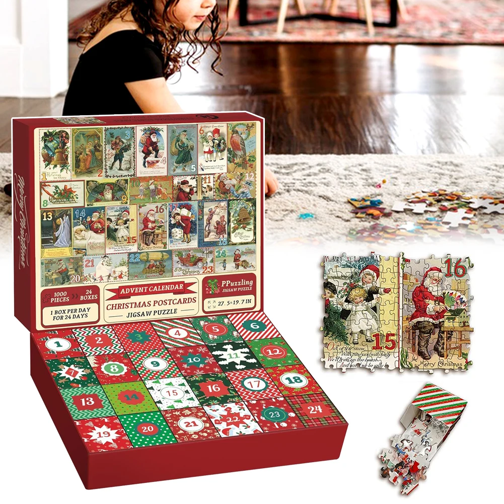 Advent Calendar Christmas Puzzle for Adults 1000PC Countdown to Christmas Calendar Jigsaw Puzzle gift for Kids adults