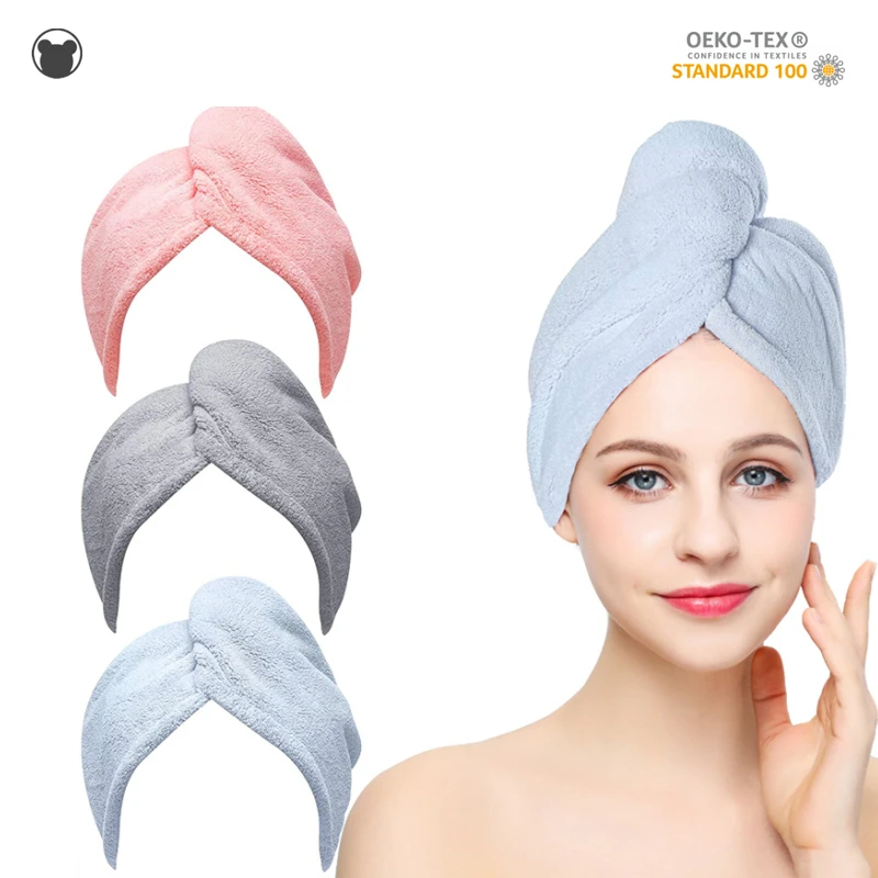 Hengxing Drying Hair Wrap Cute Rabbit Ear Coral Velvet Turban Wrap Dry Head Towel,Khaki 