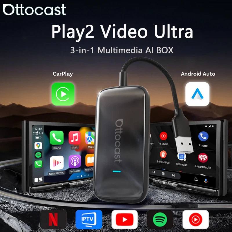 OTTOCAST Play2Video Ultra Carplay Ai Box Wireless Android Auto