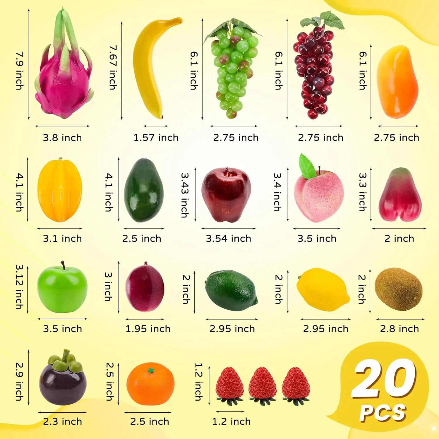 Set Frutta Artificiale Per Decorazione - 14 Pezzi, Include Fragola, Mango, Banana E Altri, Per Casa E Feste