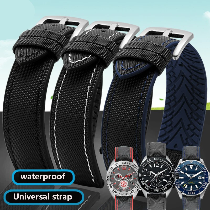 Cinturino In Silicone Nylon Impermeabile Per Tag Heuer Aquaracer 300 Carrera F1 Per Cinturino Orologio Seiko Tissot Omega Bracciale Uomo