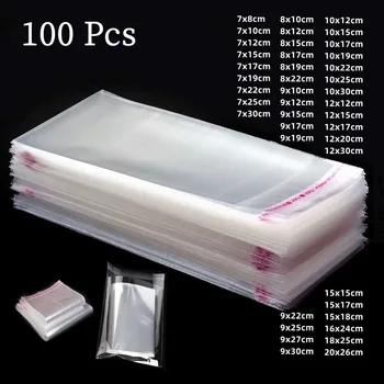 Sac en plastique transparent à fermeture auto-adhésive, utilisé pour emballer des bijoux, des bonbons, des biscuits, des cadeaux, 100 pièces 1