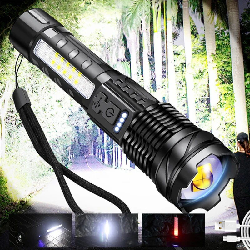 

High Power Led Flashlights USB Rechargeable COB Work Light Self Defense Tactical Flashlight Stretch Zoom Fishing Camping Lantern